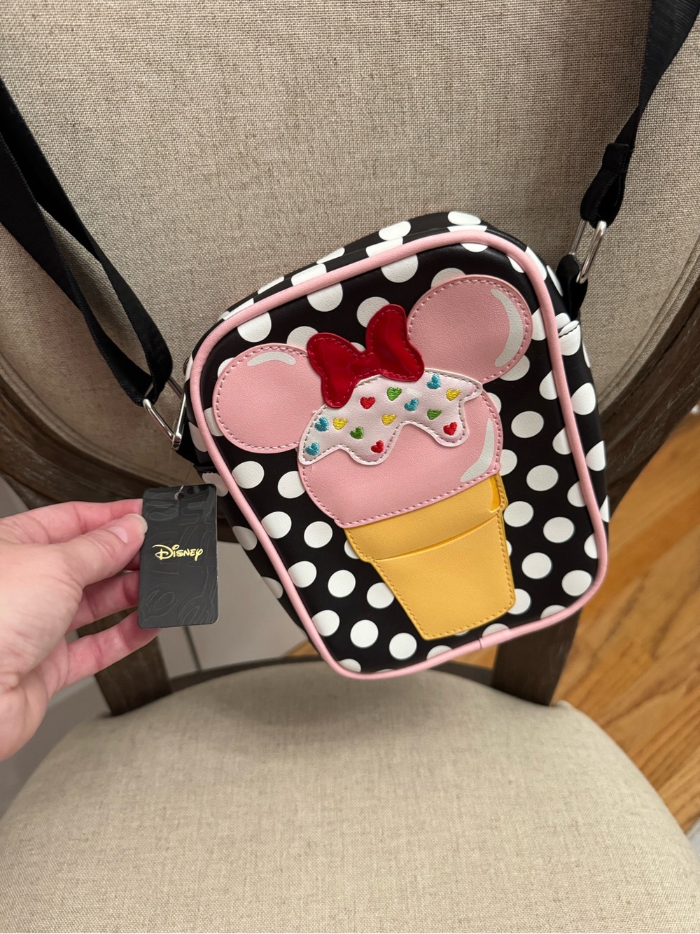 Disney Polka Dot Ice Cream Crossbody Bag - Black, Pink, Yellow & Red. NWT